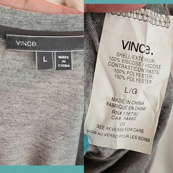 Vince Gray Jersey Knit Satin Contrast Long Sleeve Tee - Picture 5 of 5